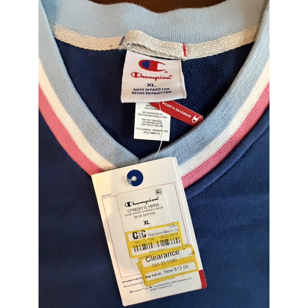Champion XL Blue Crewneck Sweatshirt Club Sports Striped Retro CPM261TL18005 NWT